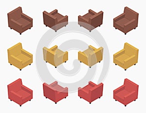 Isometric modern colored armchairs