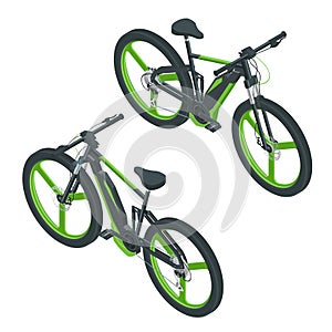 Isometric Modern Electric Bicycle icons. E-bike, Urban eco transport design concept