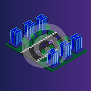 Isometric Modern Flat Building Vector illustration. Vector isometric futuristic new city