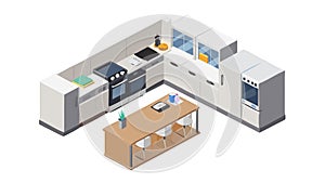 Isometric modern kitchen, functional home interior, contemporary design vector design Generative AI