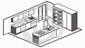 Isometric Modern Kitchen: Sleek Design and Functional Appliances for Home Cooking, vector design Generative AI