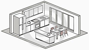Isometric Modern Kitchen Vector: Home, Cooking Interior Design, vector design Generative AI