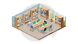 Isometric Modern Office: Collaborative Workspace Productive Environment, vector design Generative AI