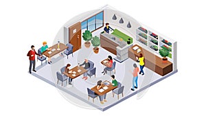 Isometric Modern Office Interior, Collaborative Workspace, vector design Generative AI