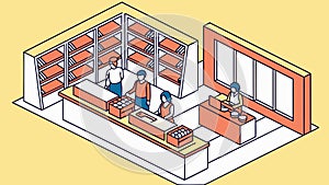 Isometric Modern Office Interior, Collaborative Workspaces, vector design Generative AI