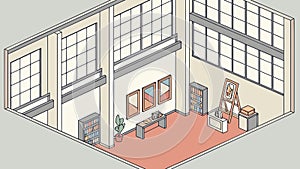 Isometric Modern Office Interior with Open Space and Large Windows, vector design Generative AI