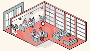 Isometric Modern Office Space: Productive Teamwork Environment Vector Design Generative AI