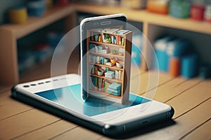 Isometric modern online bookstore or library concept, e-books app for reading