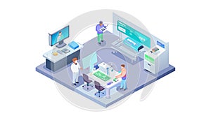 Isometric modern open-plan office for teamwork and productivity, vector design Generative AI