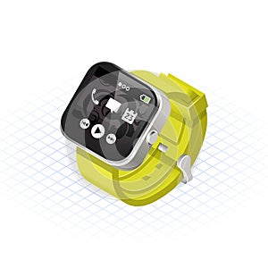 Isometric Modern Smart Watch with Yellow Wrist Band