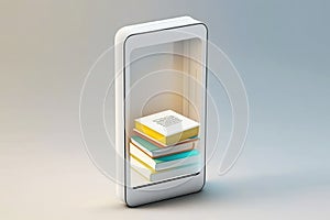 Isometric modern white online bookstore or library concept, e-books app photo
