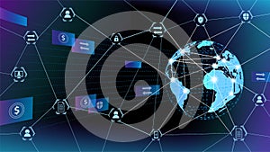 Worldwide inetrnet technology vector abstract background. Money transfer, online connection, secure data exchange