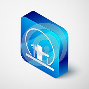 Isometric Montreal Biosphere icon isolated on grey background. Blue square button. Vector