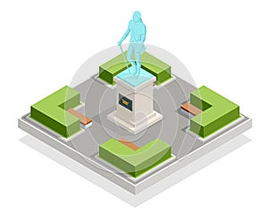Isometric monument in the city park, bust of the commander. Historical and cultural attraction. History of war.