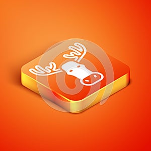Isometric Moose head with horns icon isolated on orange background. Vector