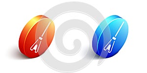 Isometric Mop icon isolated on white background. Cleaning service concept. Orange and blue circle button. Vector