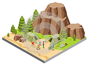 Isometric Mountain Camping Template