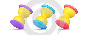 Isometric multicolored hourglasses for time counting with sand collection 3d icon template vector