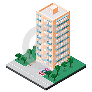 Isometric multistory building with balconies