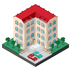 Isometric multistory building courtyard
