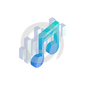 Isometric music icon. 3D Sound wave music flat vector sign. Audio technology, music notes, musical pulse symbol
