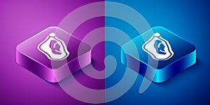 Isometric Mussel icon isolated on blue and purple background. Fresh delicious seafood. Square button. Vector
