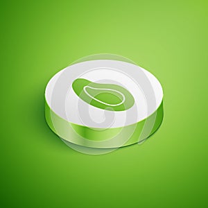 Isometric Mussel icon isolated on green background. Fresh delicious seafood. White circle button. Vector.
