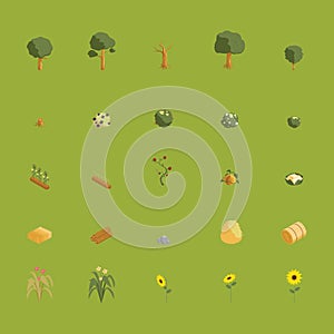 Isometric nature and farming elements. Vector illustration decorative design