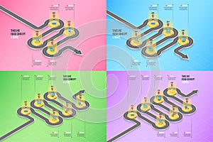 Isometric navigation map infographic 4-7 steps timeline concept