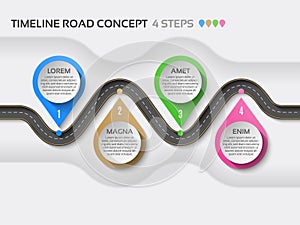 Isometric navigation map infographic 4 steps timeline concept. Winding road.