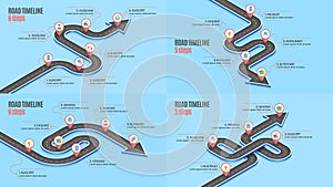 Isometric navigation map infographic 5-6 steps timeline concept.