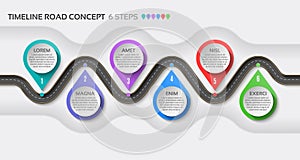 Isometric navigation map infographic 6 steps timeline concept. Winding road.
