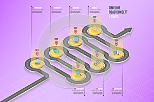 Isometric navigation map infographic 7 steps timeline concept