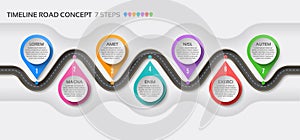 Isometric navigation map infographic 7 steps timeline concept. Winding road.