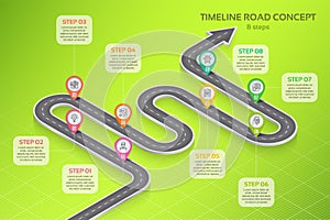 Isometric navigation map infographic 8 steps timeline concept