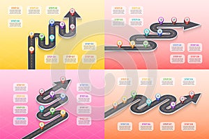 Isometric navigation map infographic 8 steps timeline concept.