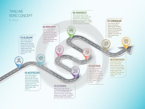 Isometric navigation map infographic 8 steps timeline concept.