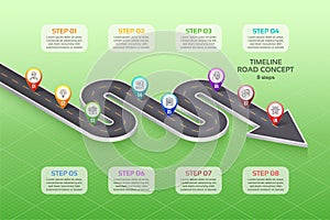 Isometric navigation map infographic 8 steps timeline concept. W