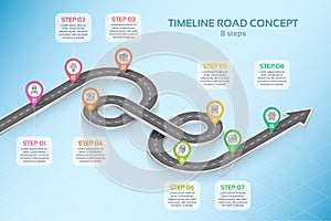 Isometric navigation map infographic 8 steps timeline concept