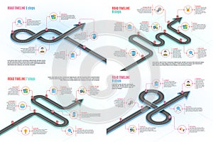 Isometric navigation map infographic timeline concept. Winding road.