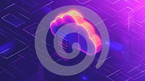 Isometric Neon Cloud Server in Purple Digital Network