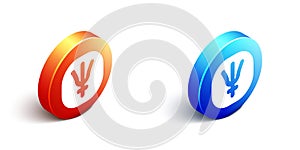 Isometric Neptune planet symbol icon isolated on white background. Astrology, numerology, horoscope, astronomy. Orange