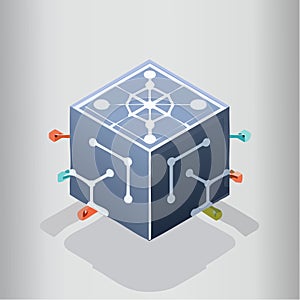 Isometric Network Hub Technology Cube