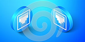 Isometric Network port - cable socket icon isolated on blue background. LAN port icon. Ethernet simple icon. Local area