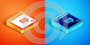 Isometric New chat messages notification icon isolated on orange and blue background. Smartphone chatting sms messages