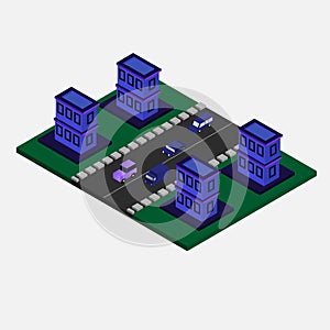 Isometric New City Flat Building Vector illustration. Arts And Architecture Modern Buildings