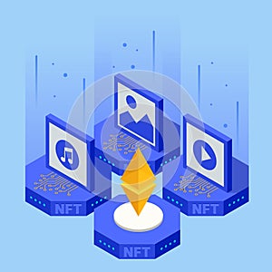 Isometric NFT Non-fungible token is a unique and non-interchangeable unit of data stored on a digital ledger blockchain