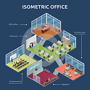 Isometric Office 3 Floor Building Plan