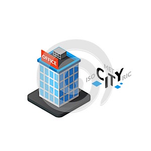 Isometric office building icon, building city infographic element, vector illustration