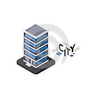 Isometric office building icon, building city infographic element, vector illustration